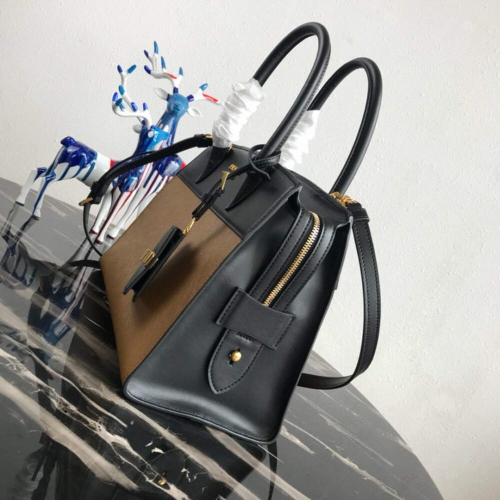 Replica Prada 1BA046 Medium Esplanade Leather Tote Bag Apricot and Black