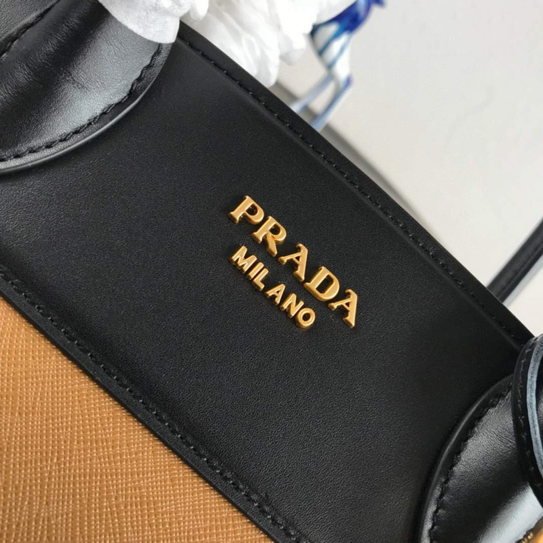 653254075303f.jpg Replica Prada 1BA046 Medium Esplanade Leather Tote Bag Apricot and Black