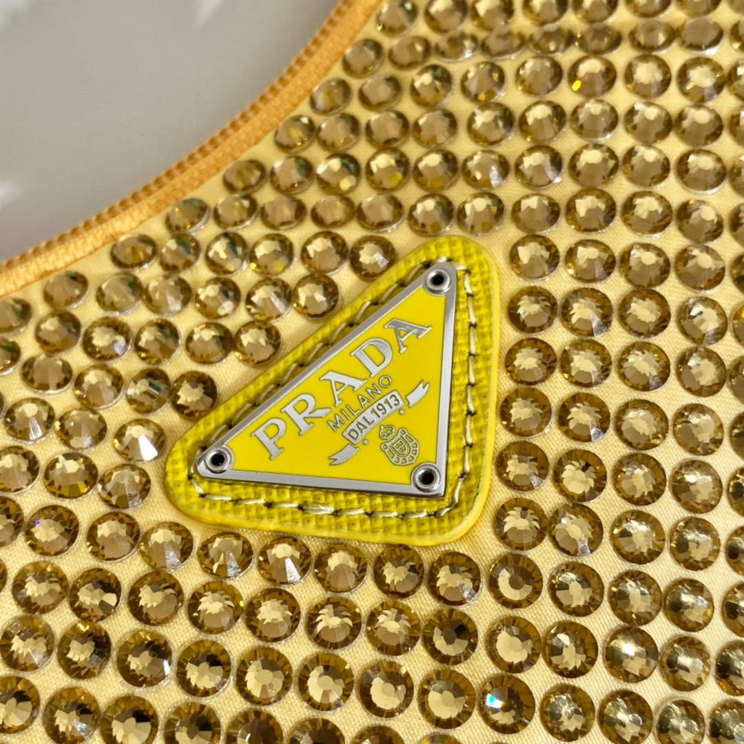 Replica Prada 1NE515 Satin mini-bag with artificial crystals Yellow