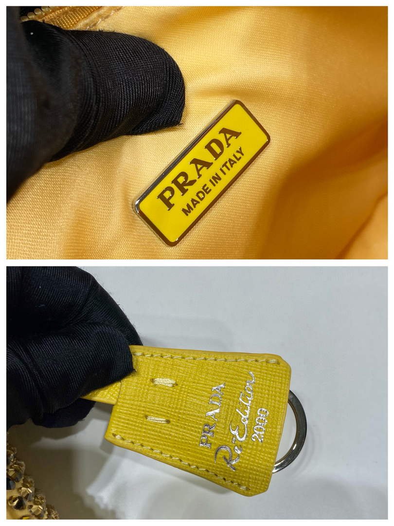 Replica Prada 1NE515 Satin mini-bag with artificial crystals Yellow