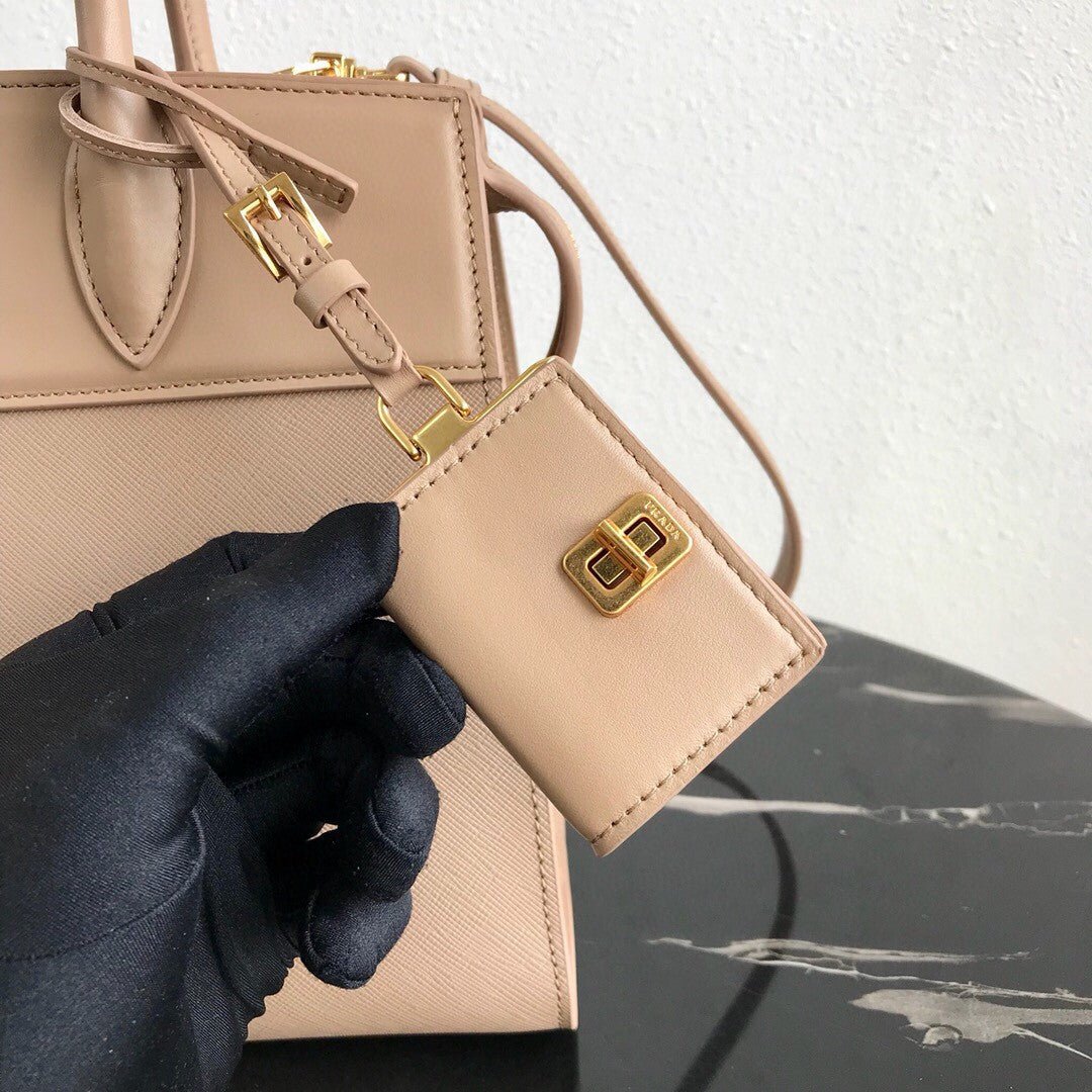 Replica Prada 1BA046 Medium Esplanade Leather Tote Bag Apricot