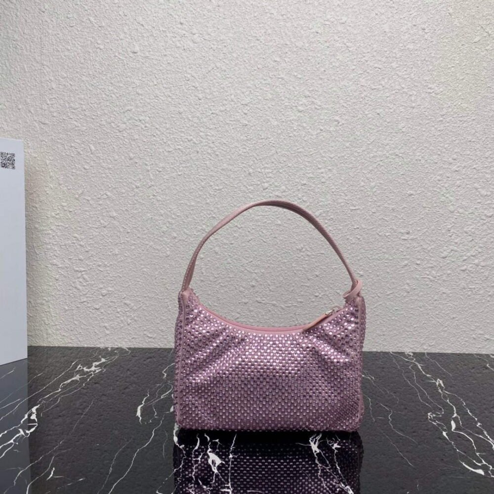 Replica Prada 1NE515 Satin mini-bag with artificial crystals Pink