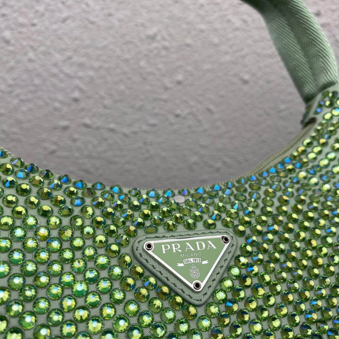 Replica Prada 1NE515 Satin mini-bag with artificial crystals Green