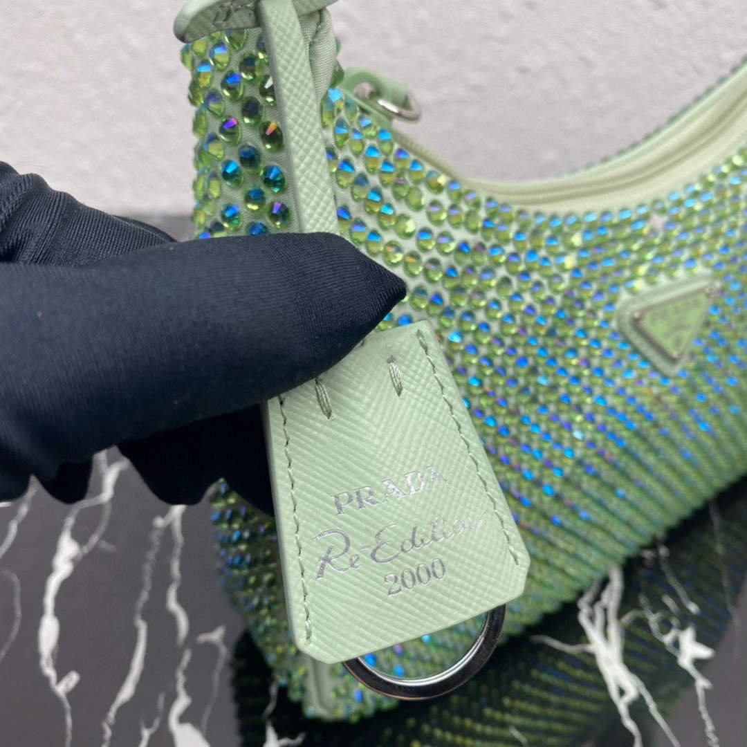 Replica Prada 1NE515 Satin mini-bag with artificial crystals Green