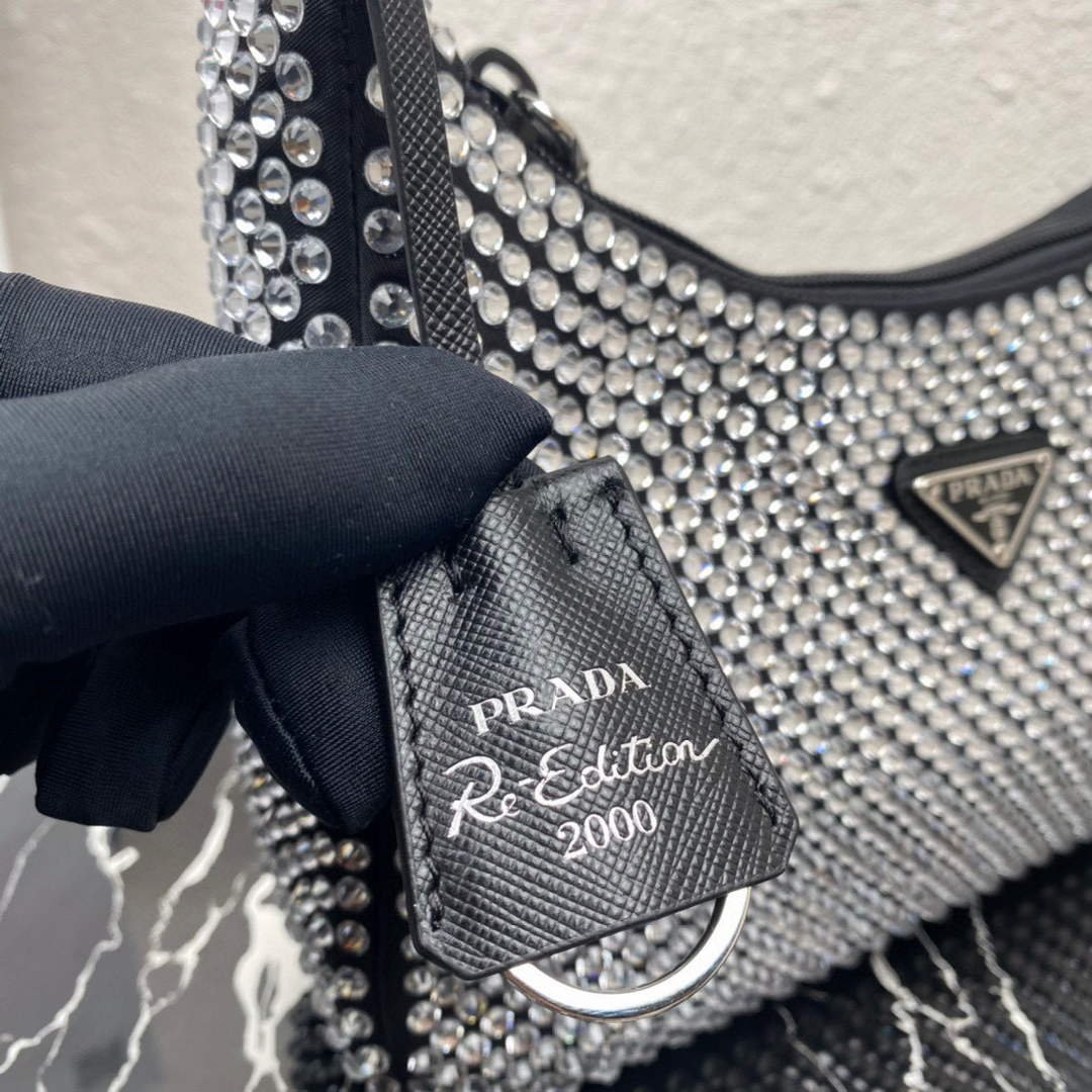 Replica Prada 1NE515 Satin mini-bag with artificial crystals Black