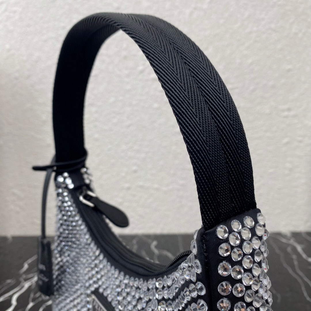 Replica Prada 1NE515 Satin mini-bag with artificial crystals Black