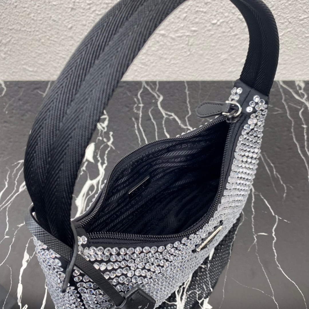 Replica Prada 1NE515 Satin mini-bag with artificial crystals Black