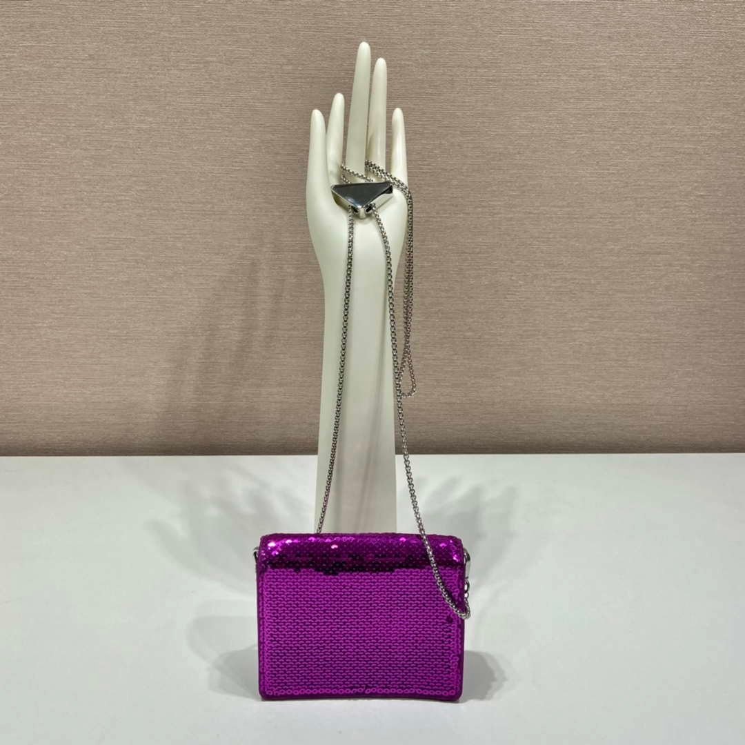 Replica Prada Cardholder with shoulder strap and sequins 1MR024 Purple