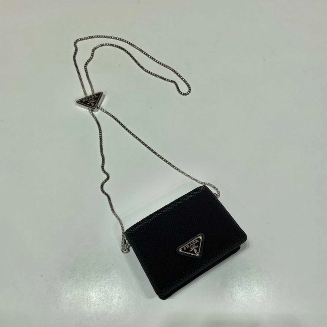 Replica Prada Cardholder with shoulder strap and sequins 1MR024 Black