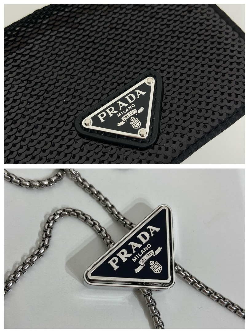 Replica Prada Cardholder with shoulder strap and sequins 1MR024 Black