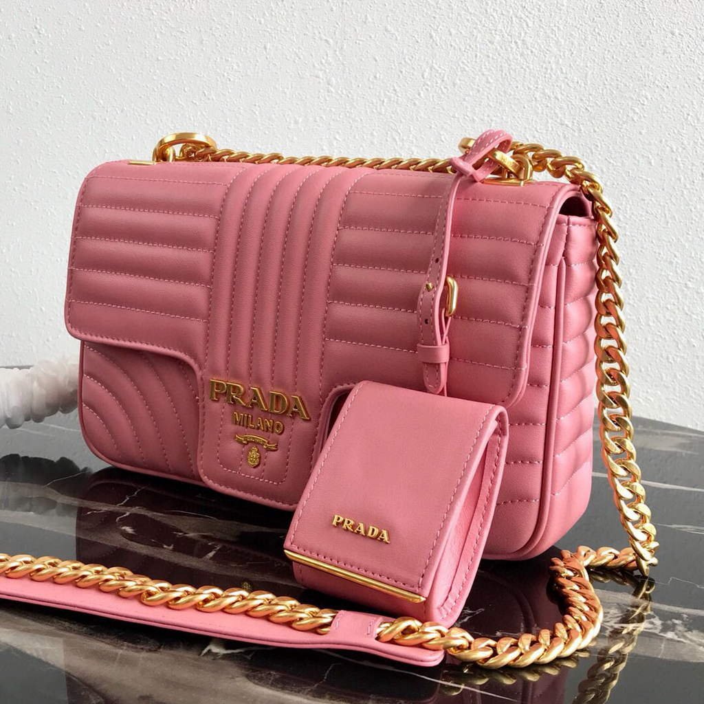 Replica Prada 1BD108 Medium Leather Prada Diagramme Bag Pink