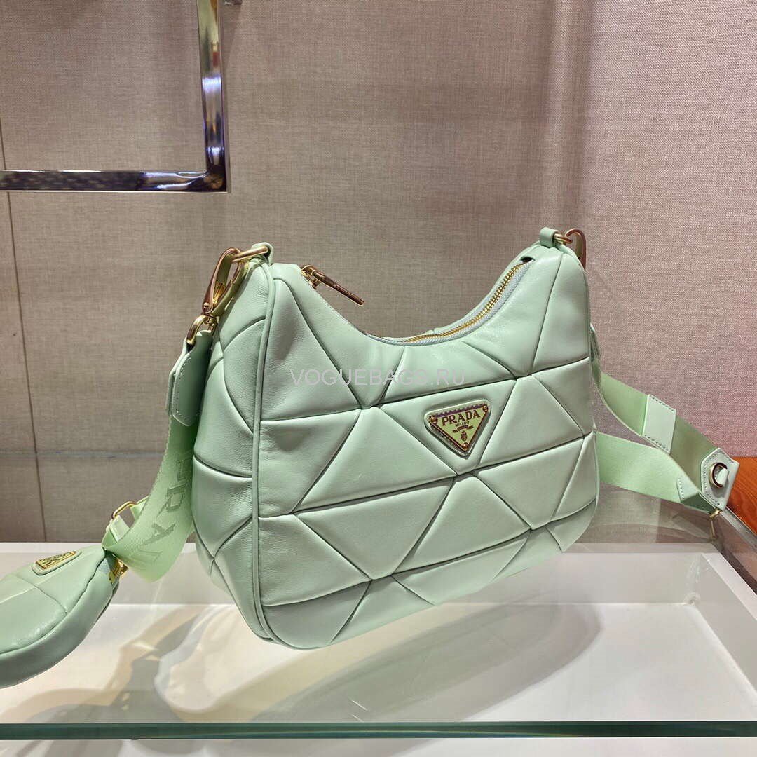 Replica Prada 1BC151 Prada Padded Calfskin Shoulder Bag in Green