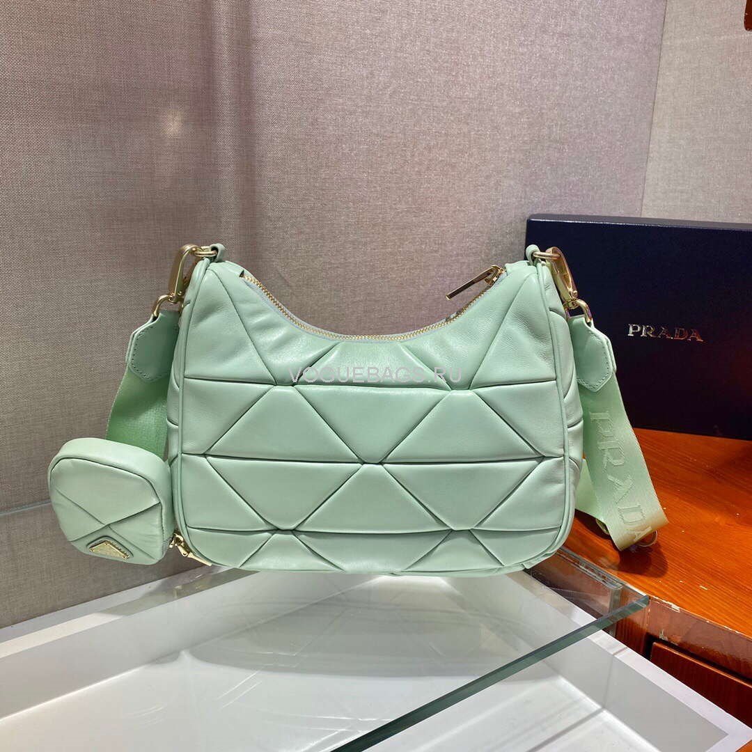 Replica Prada 1BC151 Prada Padded Calfskin Shoulder Bag in Green