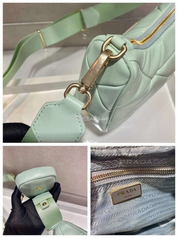 Replica Prada 1BC151 Prada Padded Calfskin Shoulder Bag in Green