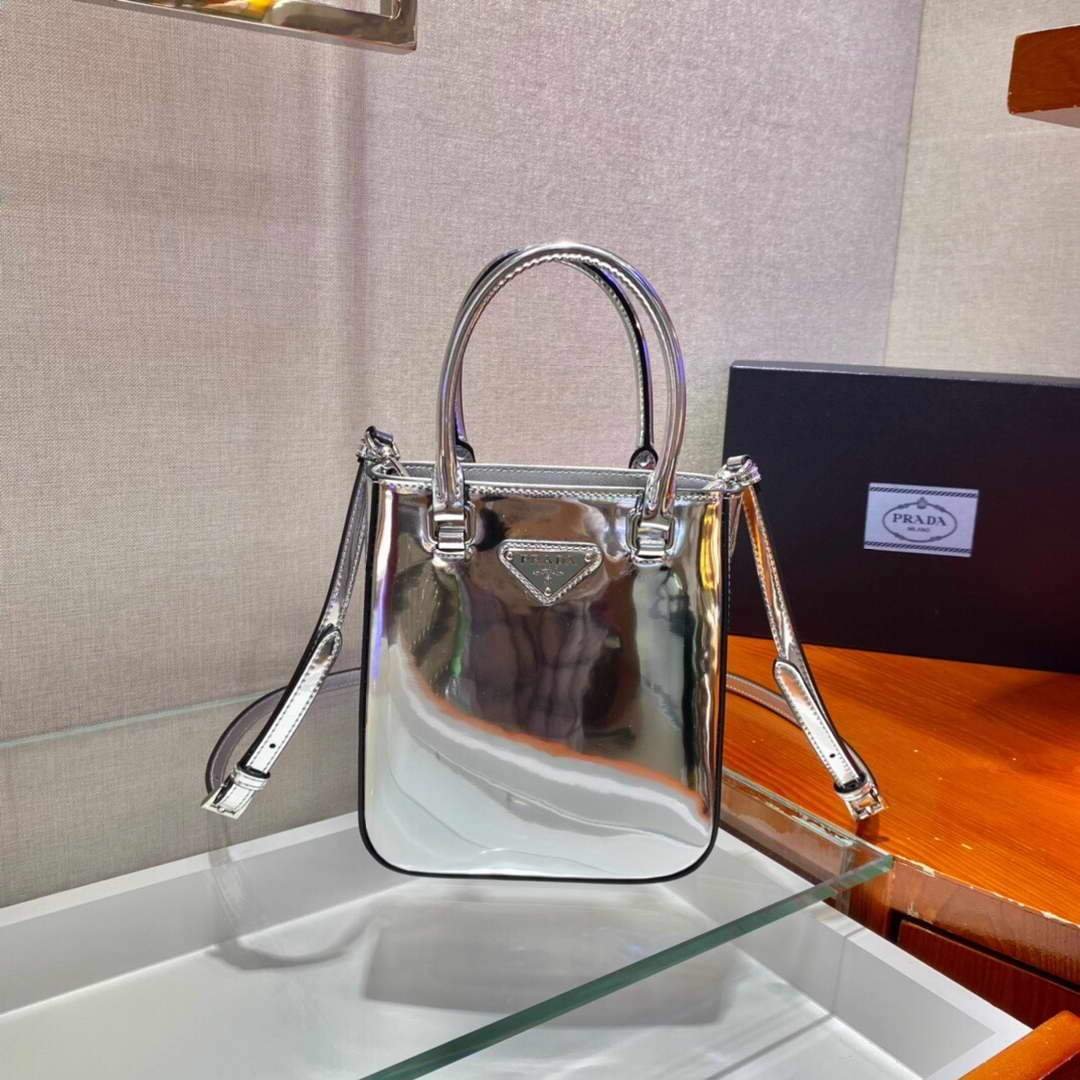 Replica Prada 1BA331 Small Brushed Leather Tote Silver