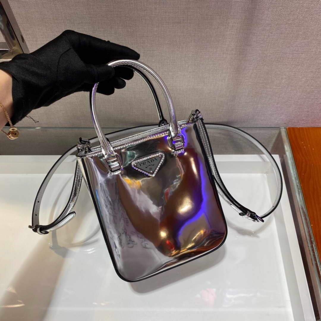 Replica Prada 1BA331 Small Brushed Leather Tote Silver