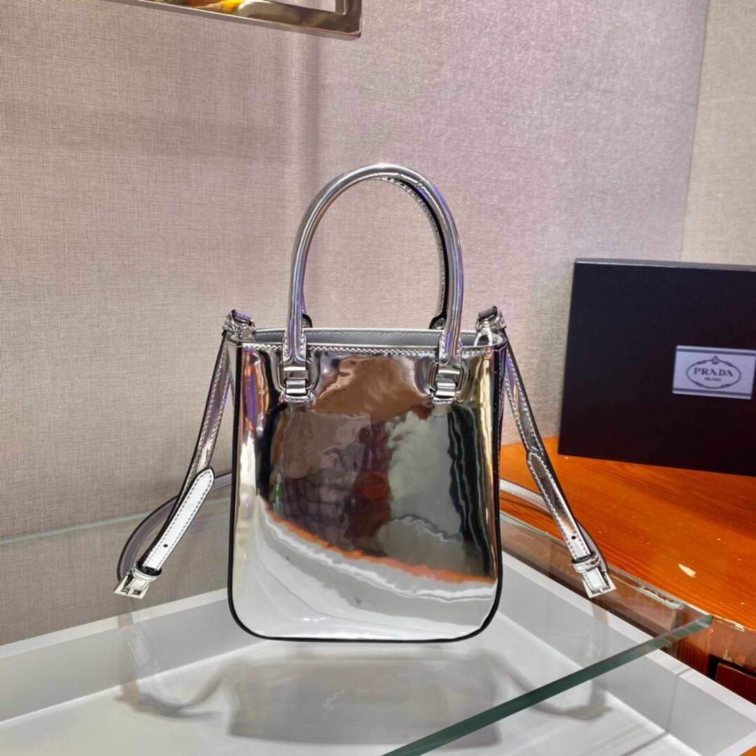 Replica Prada 1BA331 Small Brushed Leather Tote Silver