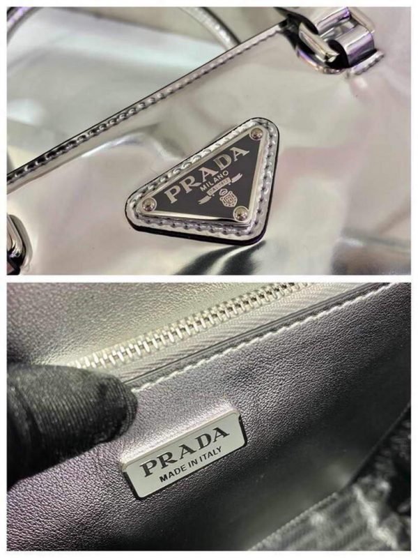 Replica Prada 1BA331 Small Brushed Leather Tote Silver