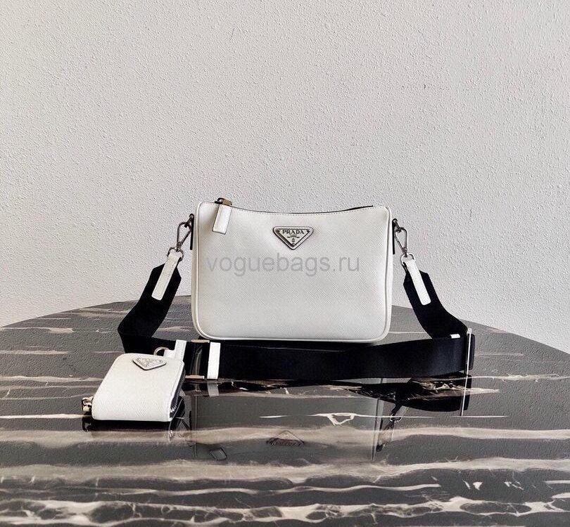Replica Prada 2VH113 Saffiano leather shoulder Bag in White