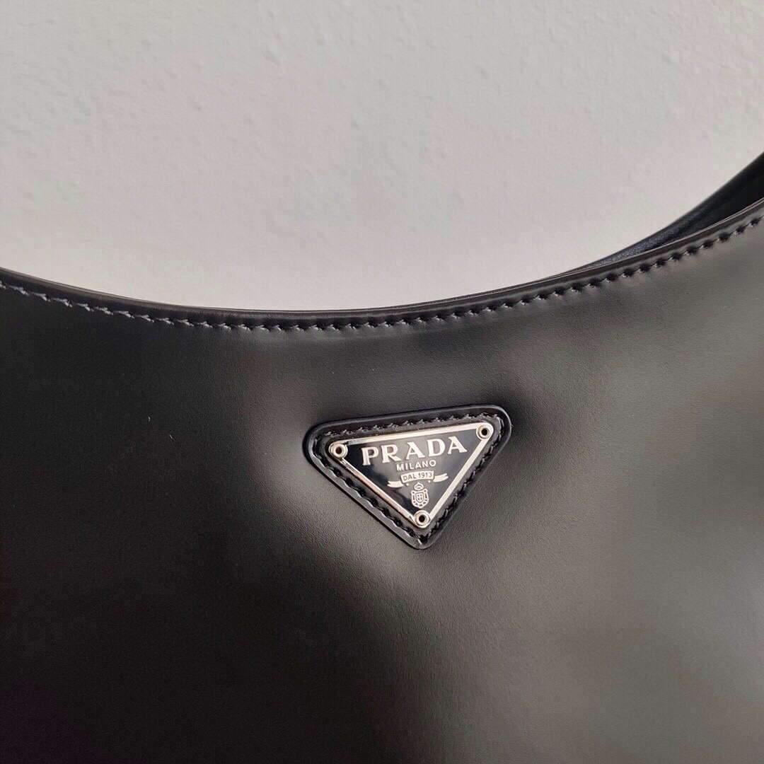 Replica Prada 1BC499 Prada Cleo Brushed Leather Shoulder Bag in Black
