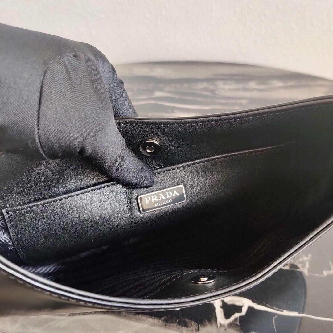 Replica Prada 1BC499 Prada Cleo Brushed Leather Shoulder Bag in Black