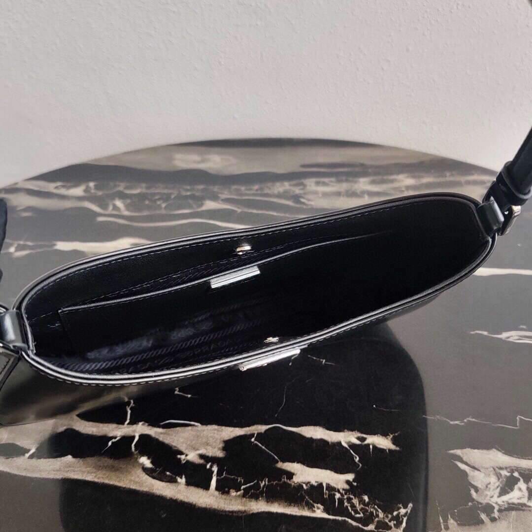 Replica Prada 1BC499 Prada Cleo Brushed Leather Shoulder Bag in Black