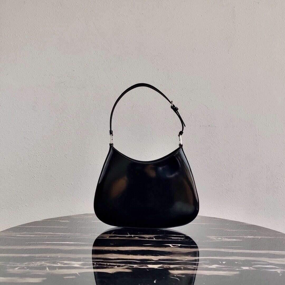 Replica Prada 1BC156 Prada Cleo Brushed Leather Shoulder Bag Black