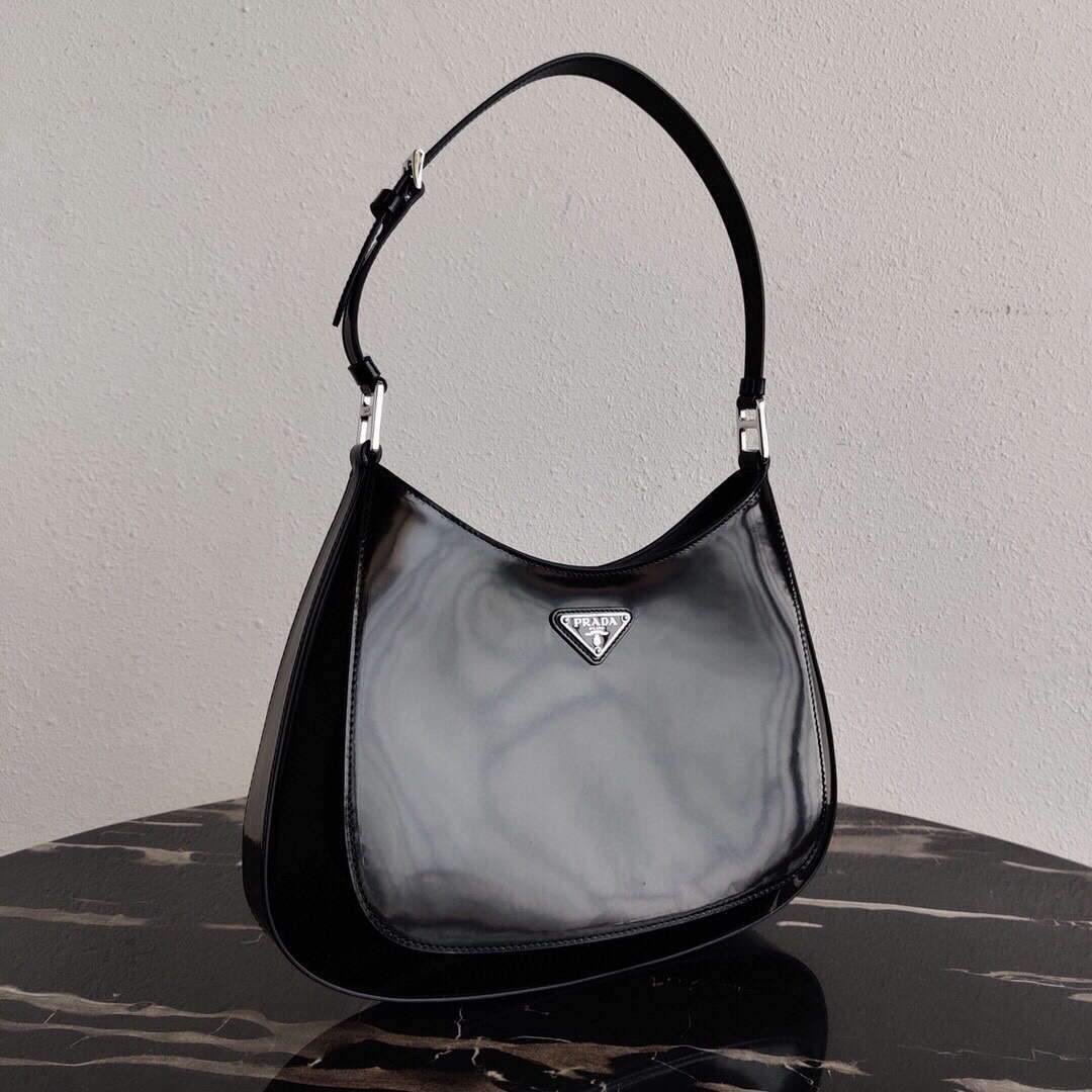 Replica Prada 1BC156 Prada Cleo Brushed Leather Shoulder Bag Black