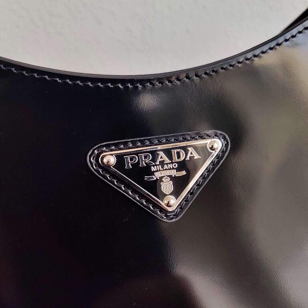 Replica Prada 1BC156 Prada Cleo Brushed Leather Shoulder Bag Black
