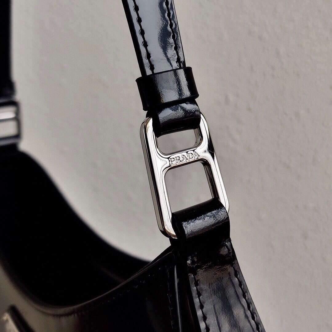 Replica Prada 1BC156 Prada Cleo Brushed Leather Shoulder Bag Black