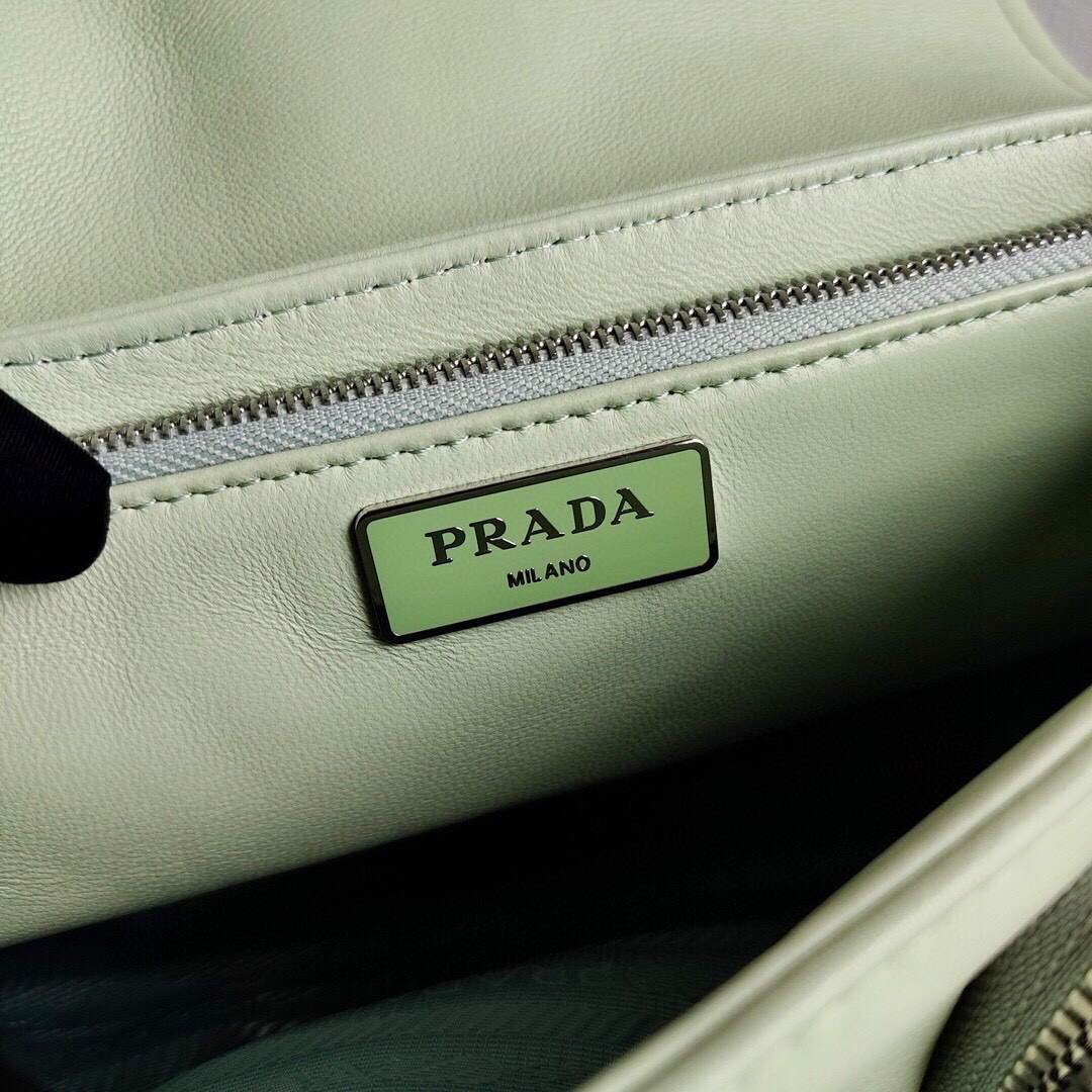 Replica Prada Pocket Nylon and Brushed Leather Bag 1BD295 Green