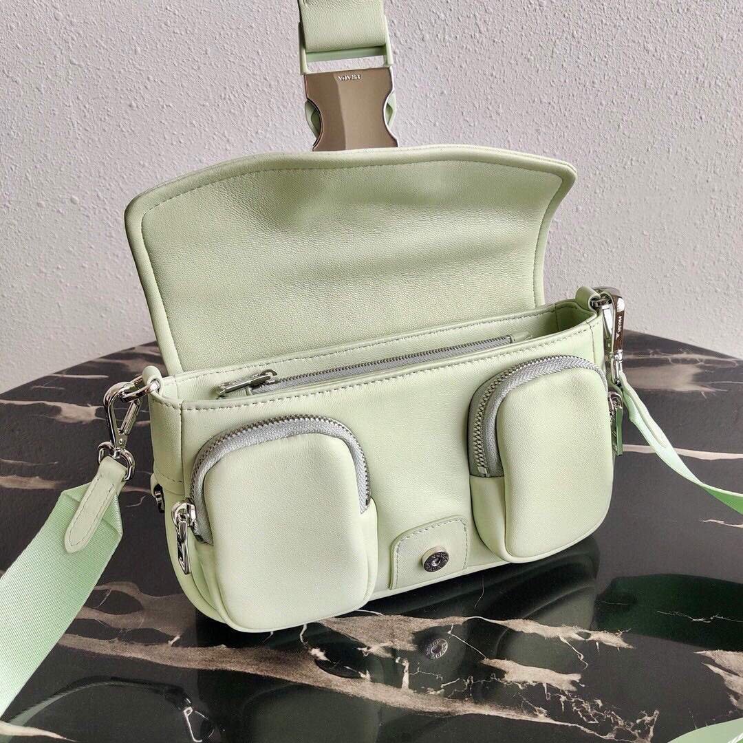 Replica Prada Pocket Nylon and Brushed Leather Bag 1BD295 Green