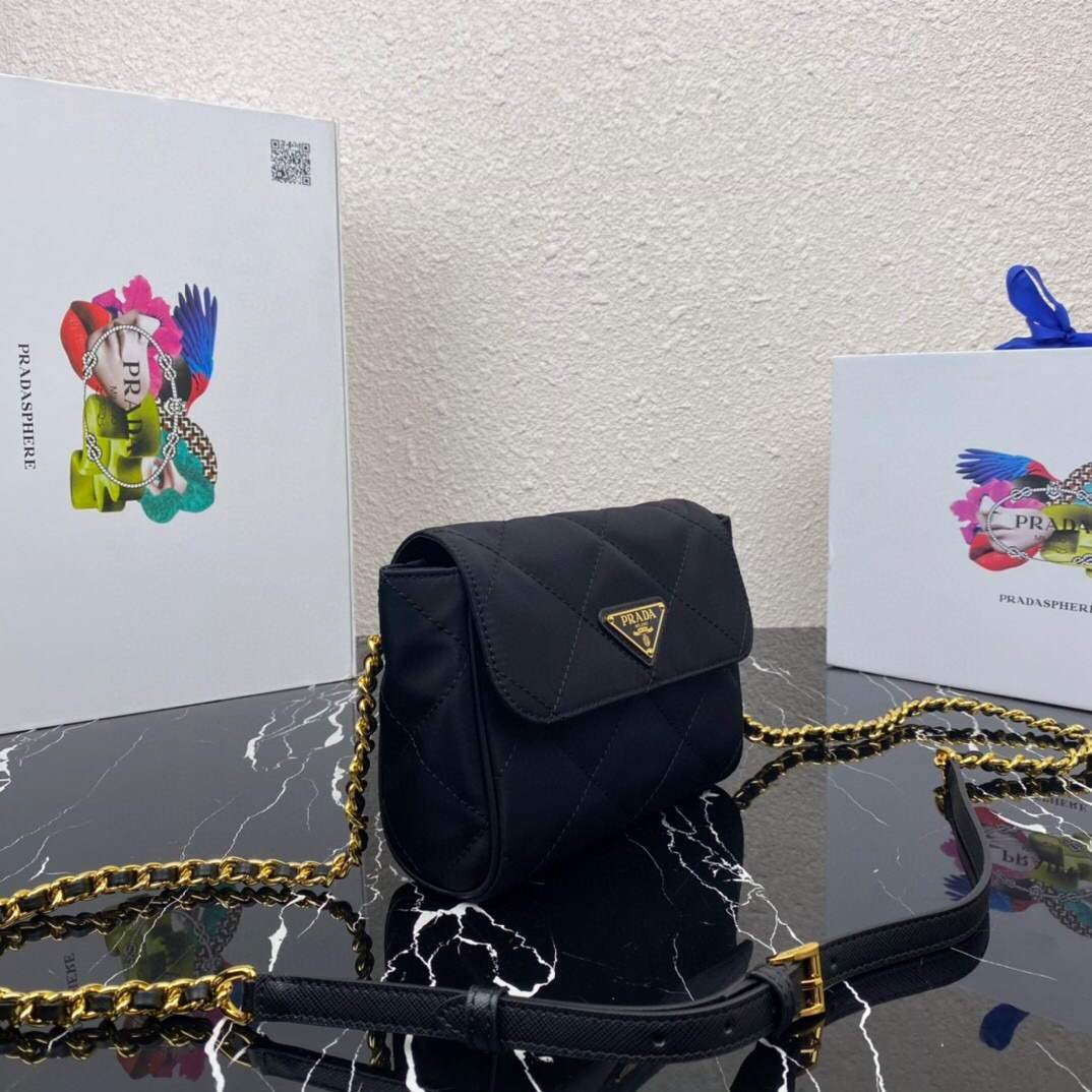 replica handbags, knock off purses, knockoff handbags, fake designer handbags, replica designer handbags, replica handbags,high quality replica designer handbags, Replica Prada Nylon Vintage Chain rhombus stray Bag 1BD619 Black