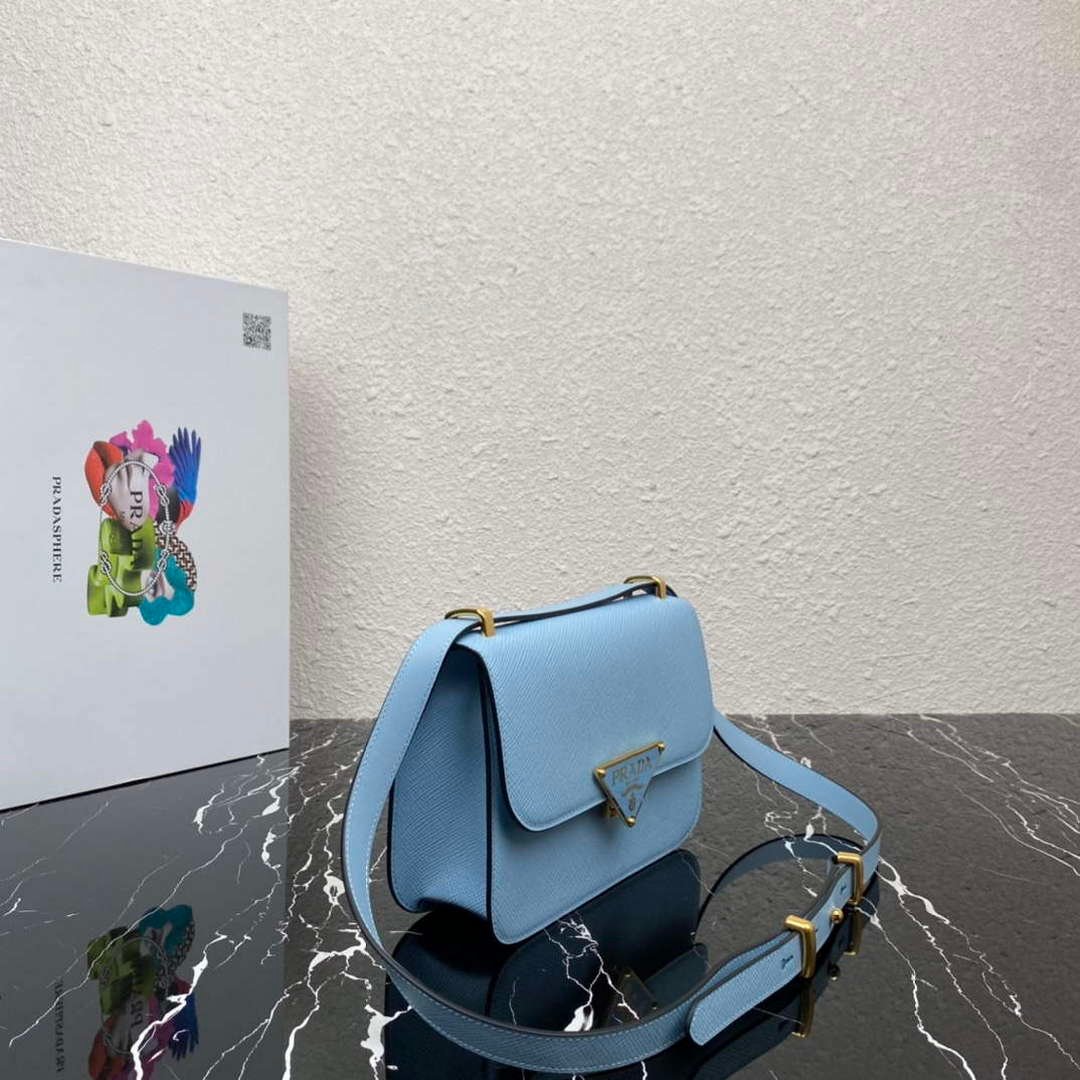 Replica Prada 1BD320 Prada Emblème Saffiano Shoulder Bag Light Blue