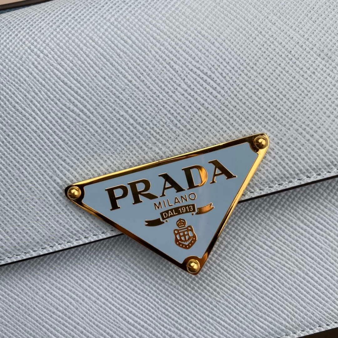 Replica Prada 1BD320 Prada Emblème Saffiano Shoulder Bag Light Blue