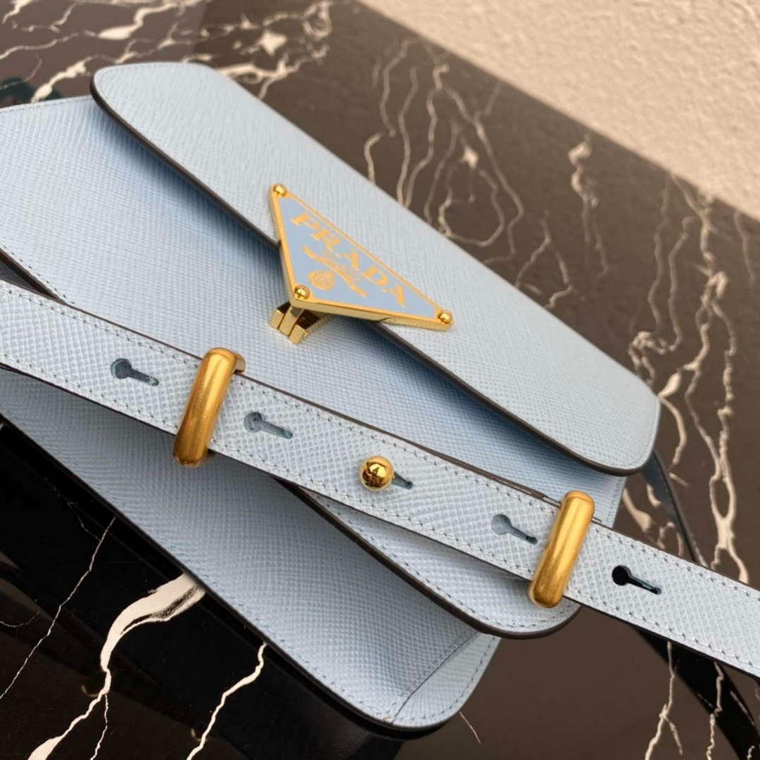 Replica Prada 1BD320 Prada Emblème Saffiano Shoulder Bag Light Blue