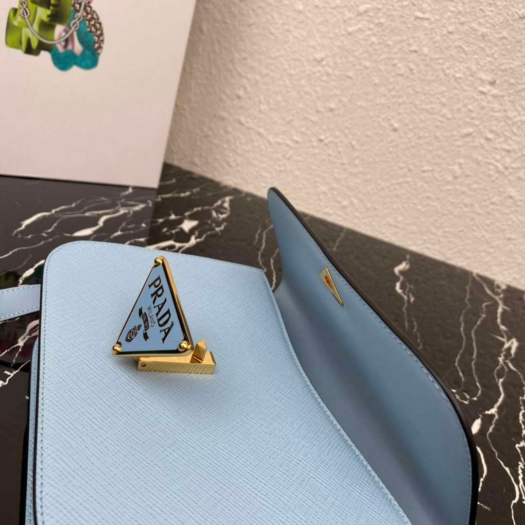 Replica Prada 1BD320 Prada Emblème Saffiano Shoulder Bag Light Blue