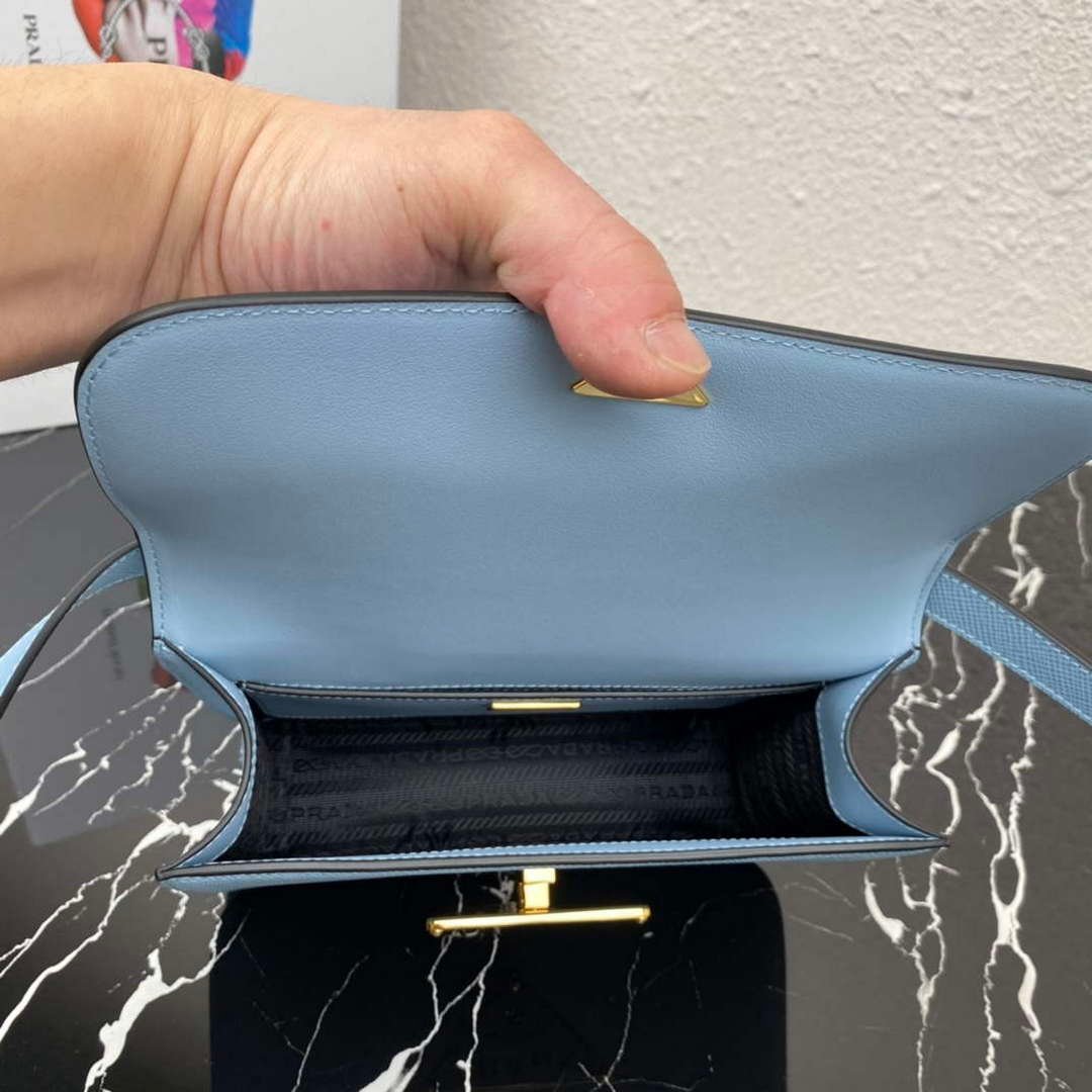 Replica Prada 1BD320 Prada Emblème Saffiano Shoulder Bag Light Blue