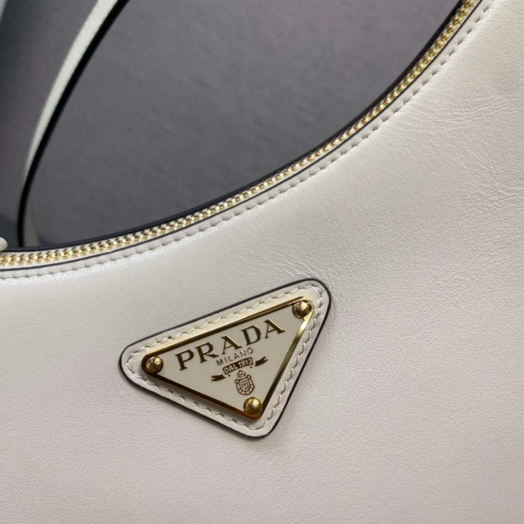 Replica Prada 1BC194 Prada Arqué Leather Shoulder Bag White