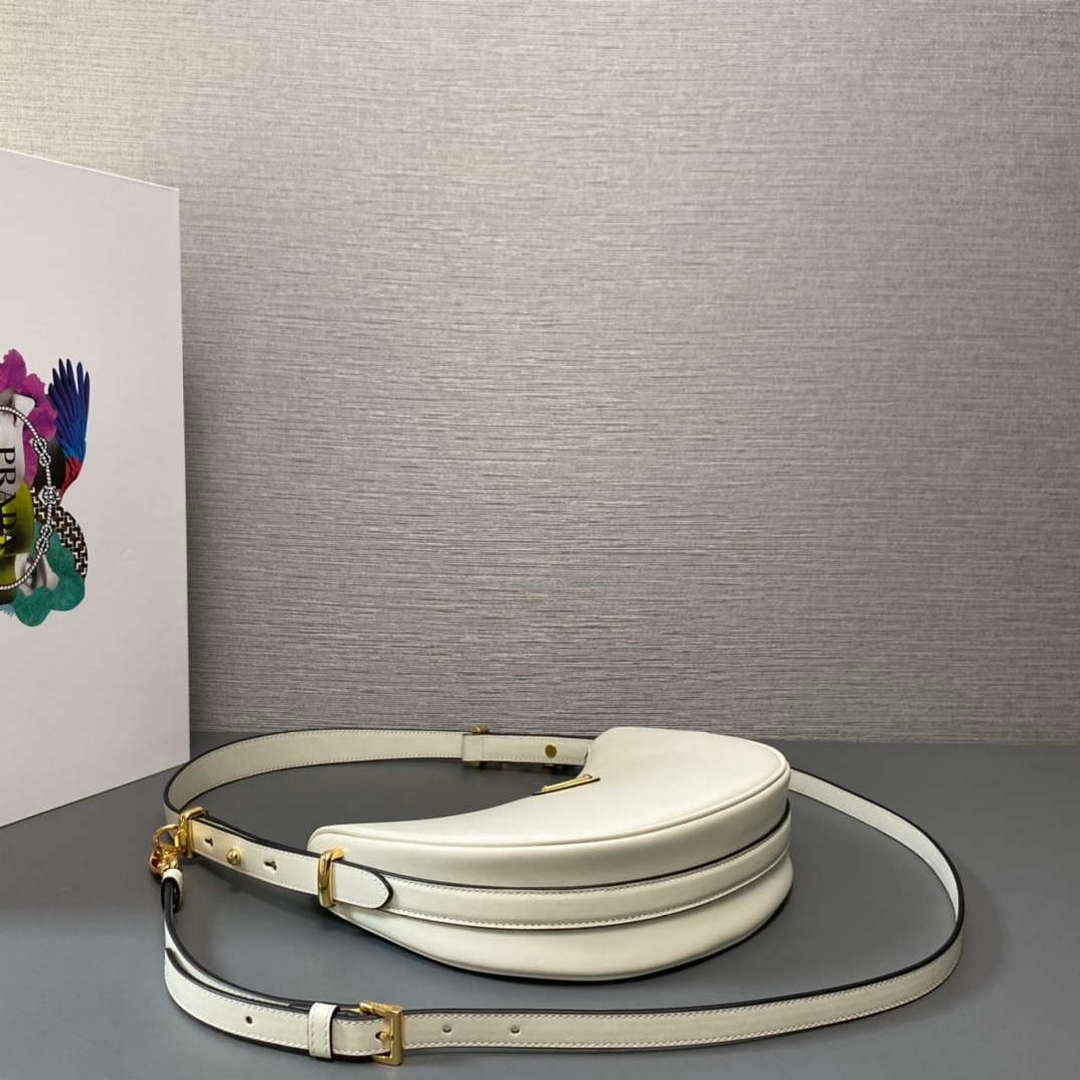 Replica Prada 1BC194 Prada Arqué Leather Shoulder Bag White
