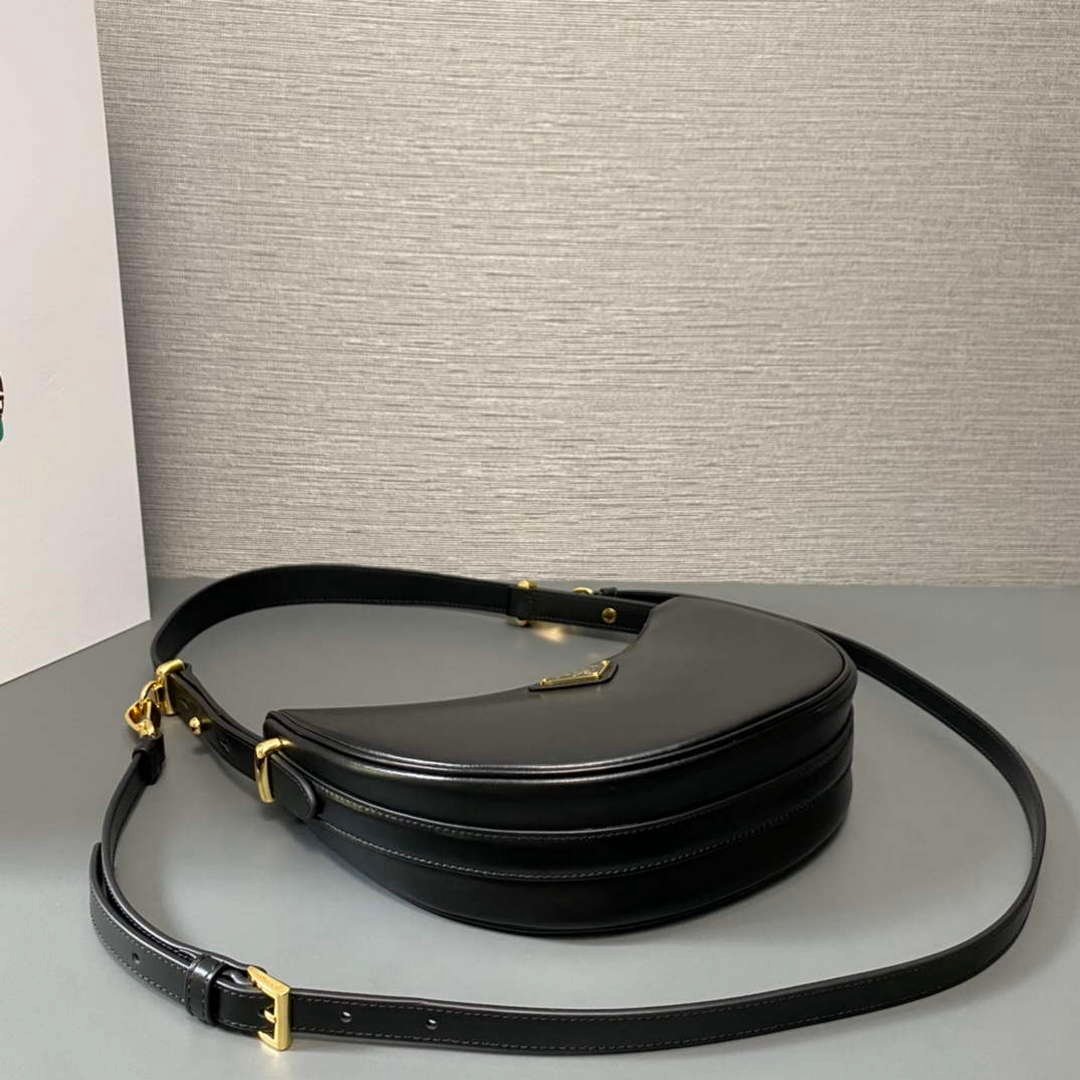 Replica Prada 1BC194 Prada Arqué Leather Shoulder Bag Black