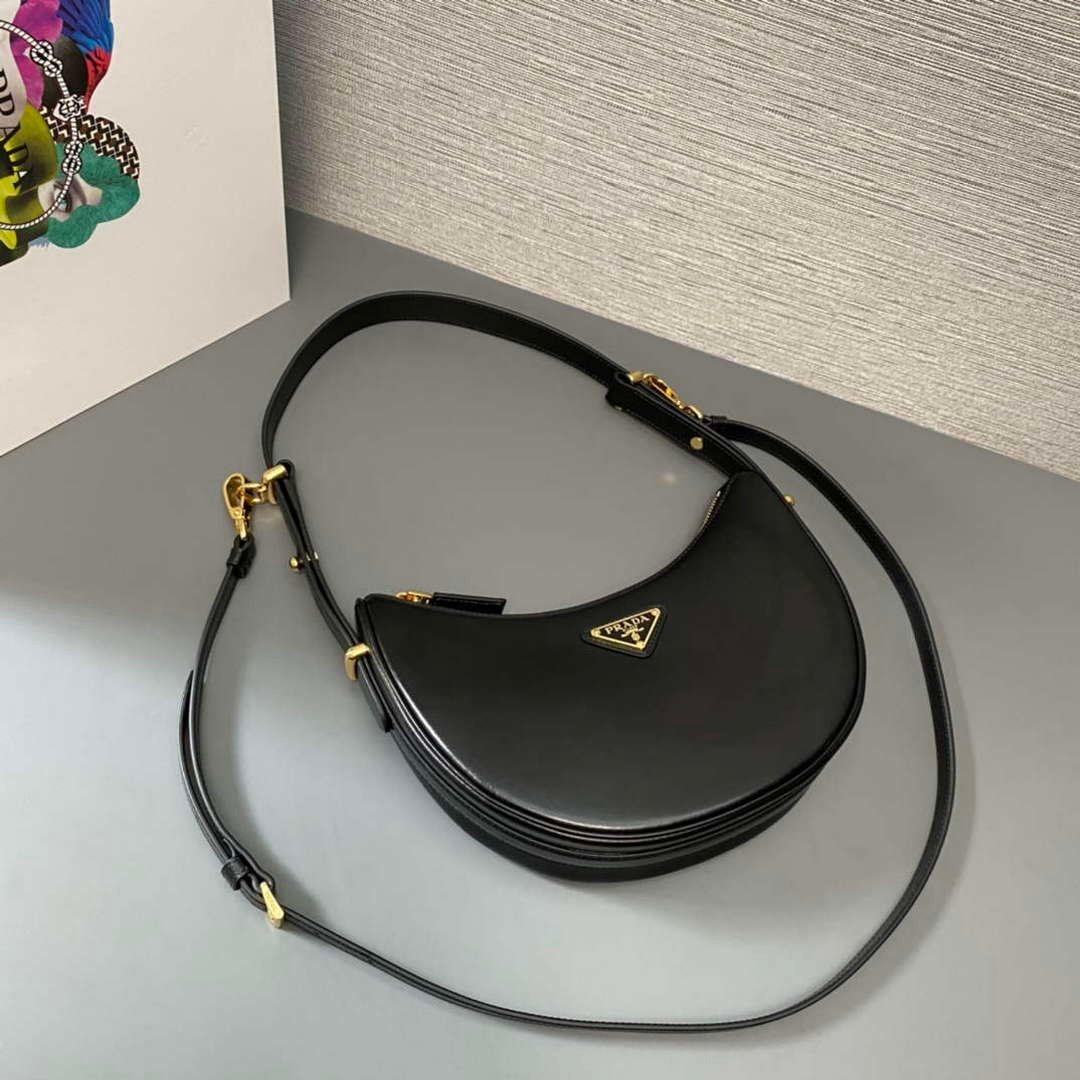 Replica Prada 1BC194 Prada Arqué Leather Shoulder Bag Black