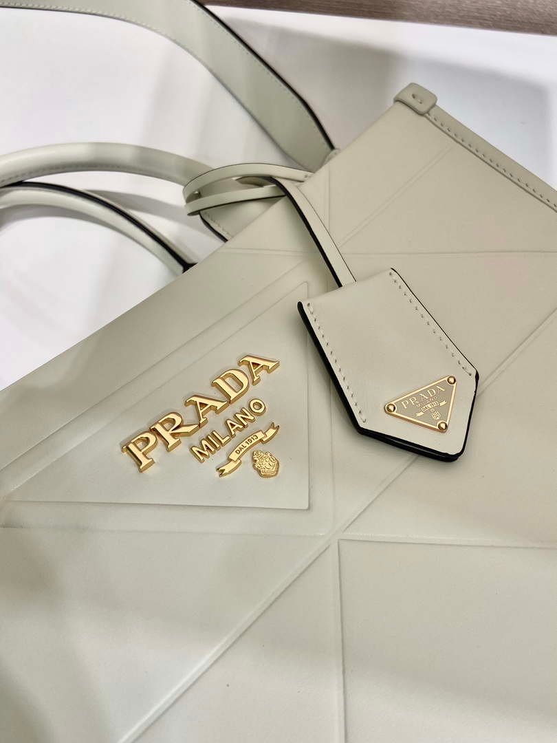 Replica Prada 1BA379 Small leather Prada Symbole bag with topstitching White