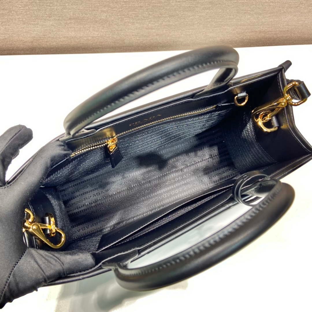 Replica Prada 1BA379 Small leather Prada Symbole bag with topstitching Black