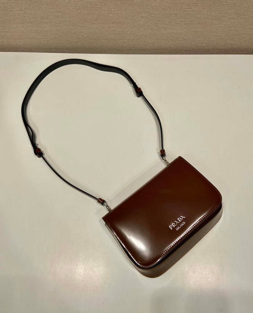Replica Prada 2VD061 Black Brushed Leather Mini-bag With Shoulder Strap Brown