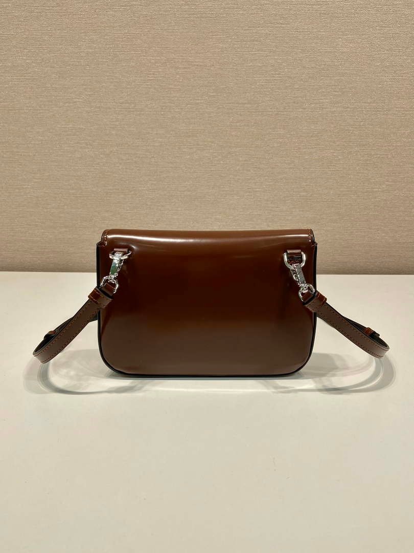 Replica Prada 2VD061 Black Brushed Leather Mini-bag With Shoulder Strap Brown