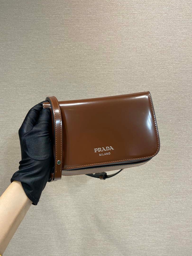 Replica Prada 2VD061 Black Brushed Leather Mini-bag With Shoulder Strap Brown