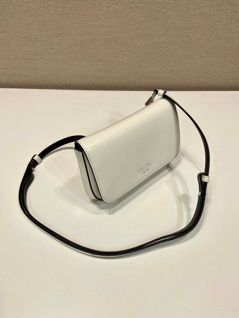 Replica Prada 2VD061 Black Brushed Leather Mini-bag With Shoulder Strap White