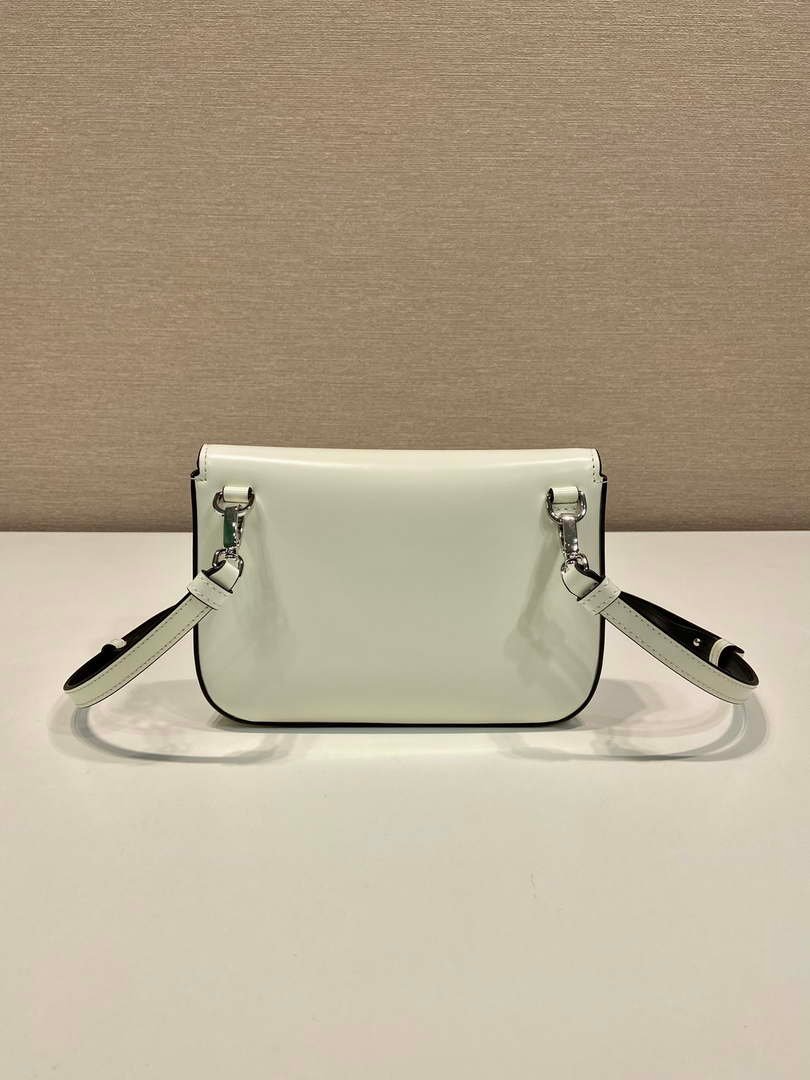 Replica Prada 2VD061 Black Brushed Leather Mini-bag With Shoulder Strap White