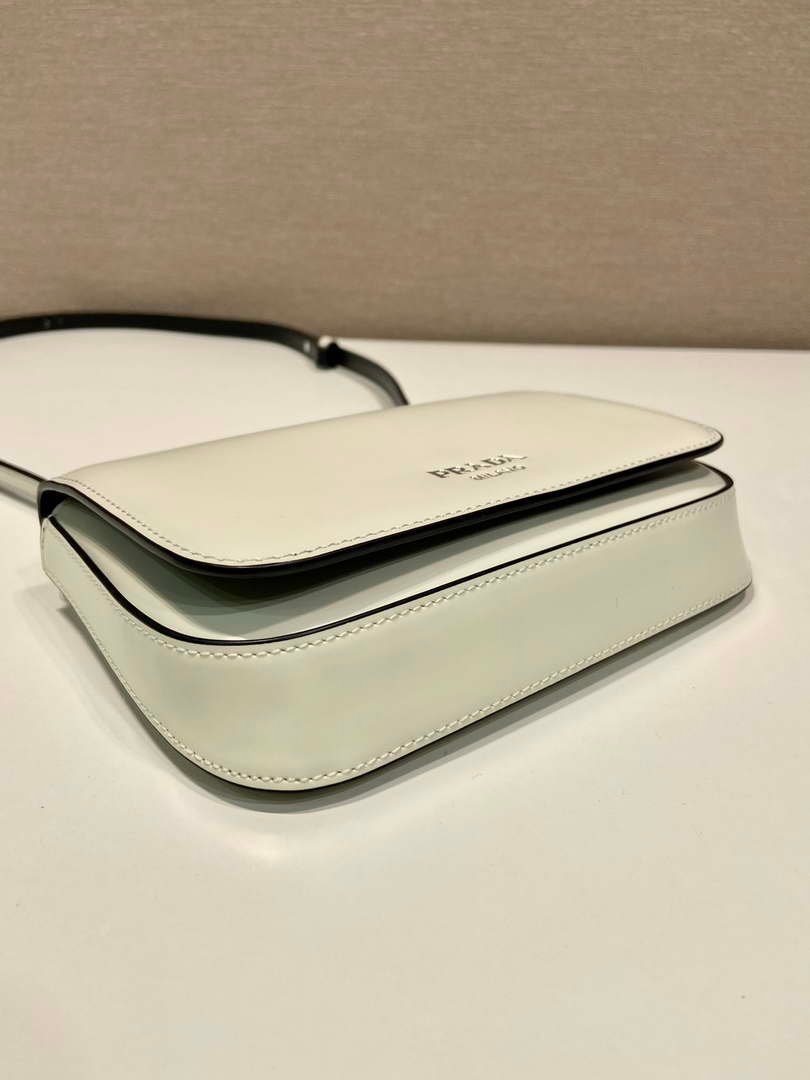 Replica Prada 2VD061 Black Brushed Leather Mini-bag With Shoulder Strap White